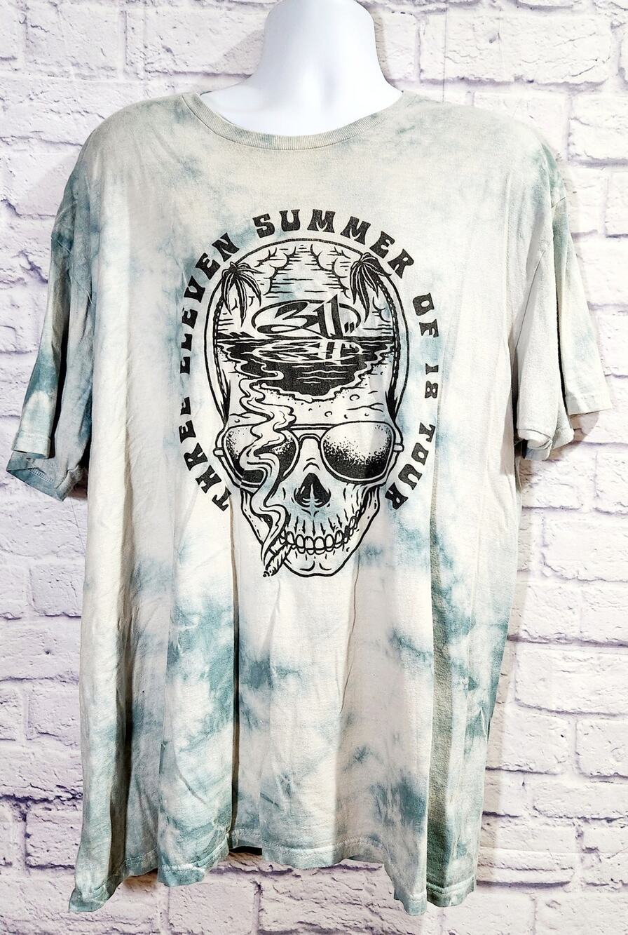 Tultex Blue Green Tie Dye Three Eleven Summer of 18 Tour Graphic Shirt XXG